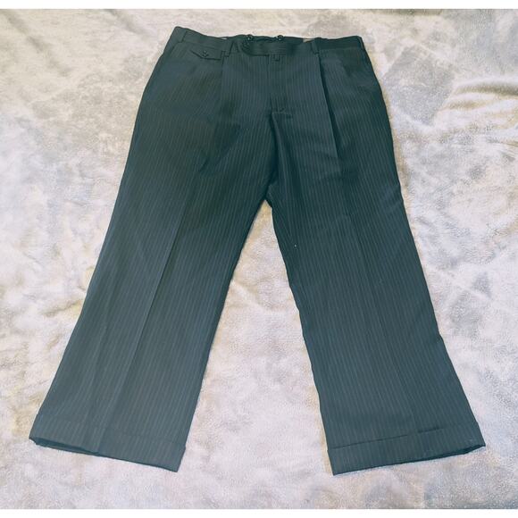 Mens Navy Pinstripe Dress Trouser Pants Blokecore Suspender Buttons Dapper 38R - Picture 2 of 7